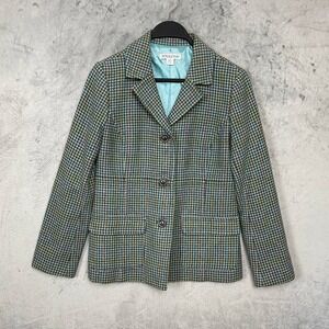 Pendleton Wool Houndstooth Plaid Teal Gray Blazer‎ 6 Academia Preppy Tailored